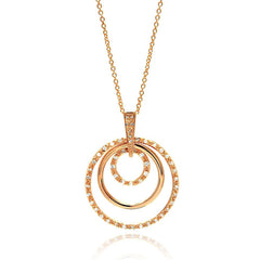 Sterling Silver Rose Gold Plated Necklace with Modish Multi Graduated Circle Inlaid with Clear Czs PendantAnd Chain Length of 16 -18 And Pendant Diameter: 34MM