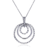 Sterling Silver Necklace with Modish Multi Graduated Circle Inlaid with Clear Czs Pendant