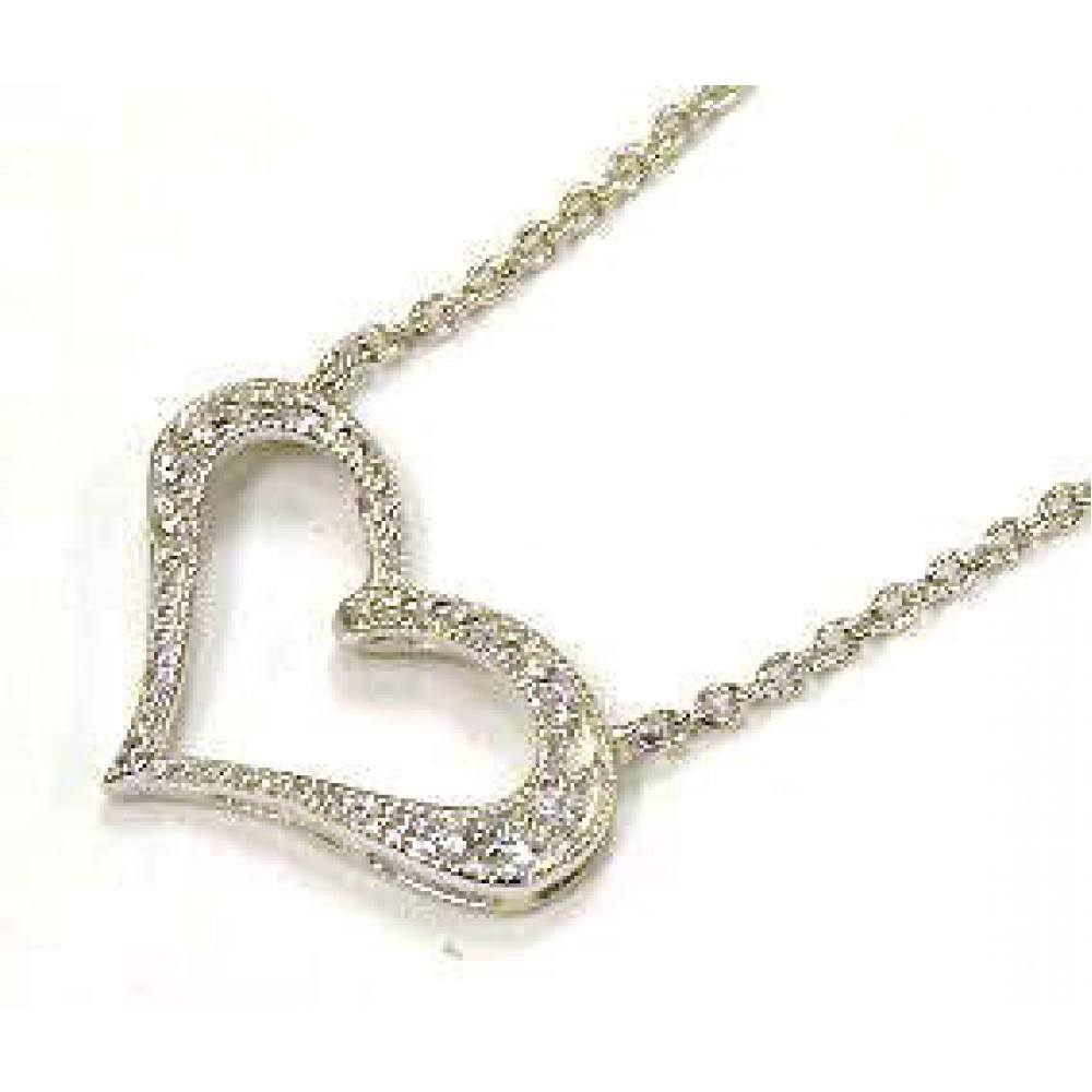 Sterling Silver Necklace with Wide Paved Open Heart PendantAnd Chain Length of 16 -18  AdjustableAnd Pendant Dimensioms: 16MMx22.8MM