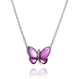 Sterling Silver Necklace with Modish Pink Mother of Pearl Butterfly Inlaid with Clear Czs Pendant