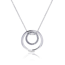 Load image into Gallery viewer, Sterling Silver Necklace with Classy Double Open Circle Inlaid with Clear Czs Pendant