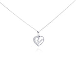 Sterling Silver Necklace with Fancy Open Heart Inlaid with Clear Czs with  Love  Design Pendant