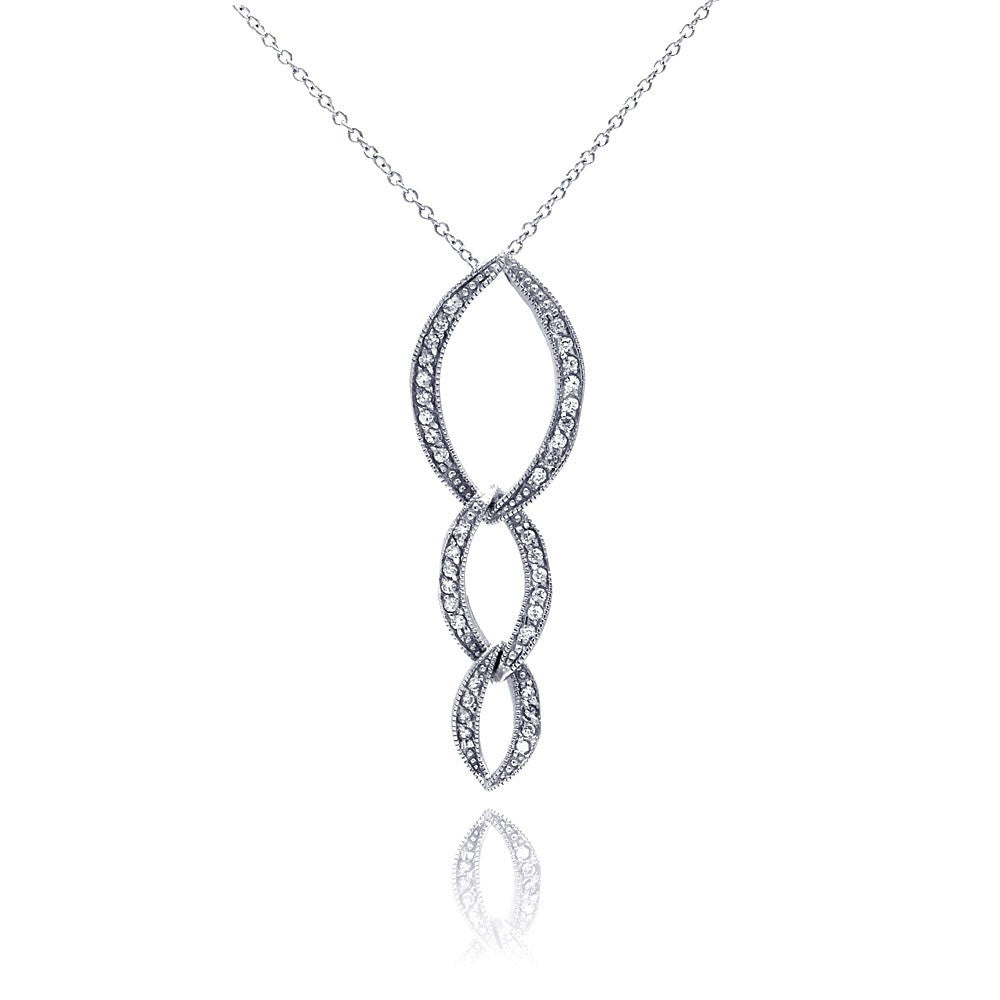 Sterling Silver Clear CZ Rhodium Plated Oval Link PendantNecklace