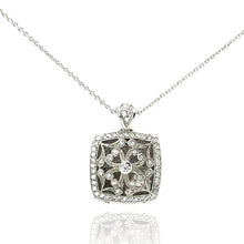 Load image into Gallery viewer, Sterling Silver Necklace with Filigree Flower Design Inlaid with Czs Square Locket Pendant