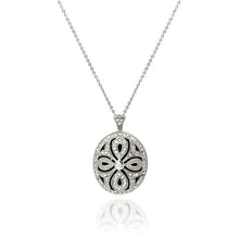 Load image into Gallery viewer, Sterling Silver Necklace with Classy Black Enamel Cross Design Inlaid with Czs Oval Locket Pendant