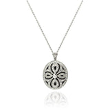 Sterling Silver Necklace with Classy Black Enamel Cross Design Inlaid with Czs Oval Locket Pendant