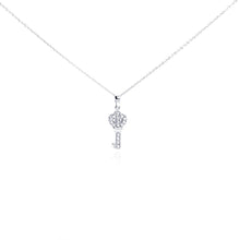 Load image into Gallery viewer, Sterling Silver Necklace with Small Crown Key Inlaid with Clear Czs Pendant