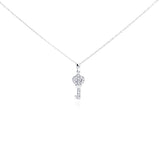 Sterling Silver Necklace with Small Crown Key Inlaid with Clear Czs Pendant