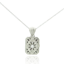 Load image into Gallery viewer, Sterling Silver Necklace with Sun Design Inlaid with Czs Rectangular Locket Pendant