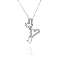 Load image into Gallery viewer, Sterling Silver Necklace with Fancy Three Hearts Inlaid with Clear Czs Dangling Pendant