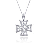 Sterling Silver Clear CZ Rhodium Plated Fancy Cross Pendant Necklace