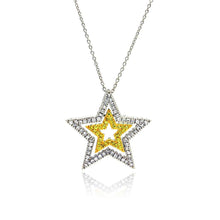 Load image into Gallery viewer, Sterling Silver Necklace with Two-Toned Stars Inlaid with Clear and Citrine Czs Pendant