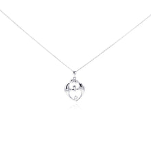 Load image into Gallery viewer, Sterling Silver Necklace with High Polished Family Design Inlaid with Single Clear Cz Pendant