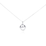 Sterling Silver Necklace with High Polished Family Design Inlaid with Single Clear Cz Pendant