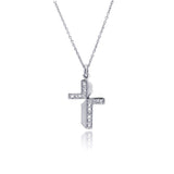 Sterling Silver Clear CZ Rhodium Plated Fancy Cross Pendant Necklace