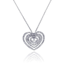 Load image into Gallery viewer, Sterling Silver Necklace with Classy Four Layered Paved Czs Open Heart Pendant