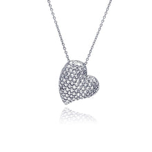 Load image into Gallery viewer, Sterling Silver Necklace with Trendy Heart Covered with Clear Czs Pendant