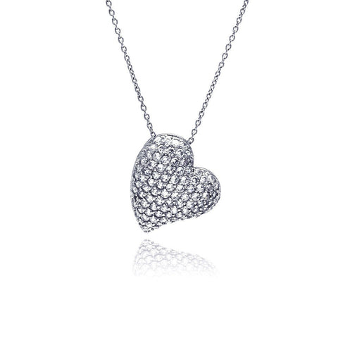 Sterling Silver Necklace with Trendy Heart Covered with Clear Czs Pendant