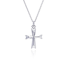Load image into Gallery viewer, Sterling Silver Clear CZ Rhodium Plated Fancy Cross Pendant Necklace