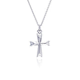 Sterling Silver Clear CZ Rhodium Plated Fancy Cross Pendant Necklace