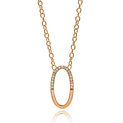 Sterling Silver Rose Gold Plated Necklace with Fancy Open Oval Inlaid with Clear Czs PendantAnd Chain Length of 16 -18 AndPendant Dimensions: 15.3MMx28.6MM