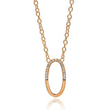 Sterling Silver Rose Gold Plated Necklace with Fancy Open Oval Inlaid with Clear Czs PendantAnd Chain Length of 16 -18 AndPendant Dimensions: 15.3MMx28.6MM