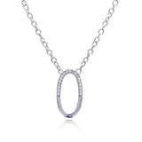 Sterling Silver Necklace with Fancy Open Oval Inlaid with Clear Czs PendantAnd Chain Length of 16 -18 AndPendant Dimensions: 15.3MMx28.6MM