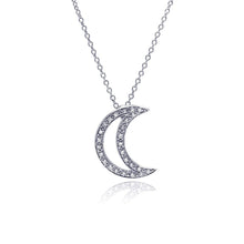 Load image into Gallery viewer, Sterling Silver Necklace with Modish Paved Crescent Moon Pendant
