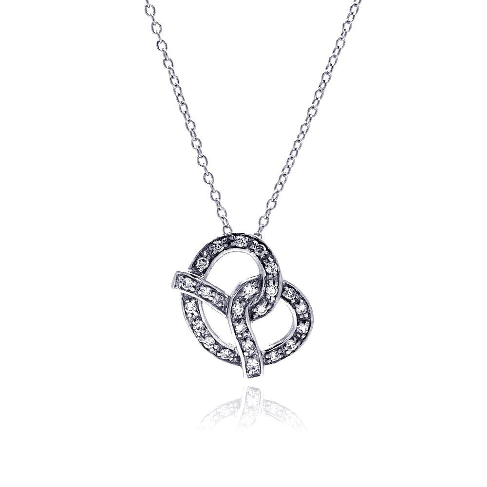 Sterling Silver Necklace with Fancy Paved Czs Pretzel Pendant