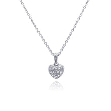 Load image into Gallery viewer, Sterling Silver Necklace with Small Heart Covered with Clear Czs Pendant