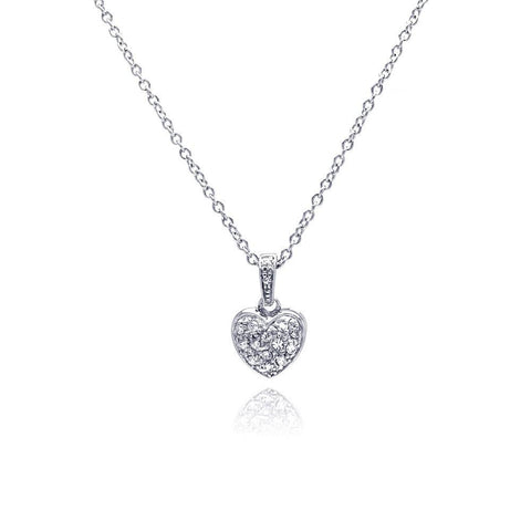 Sterling Silver Necklace with Small Heart Covered with Clear Czs Pendant