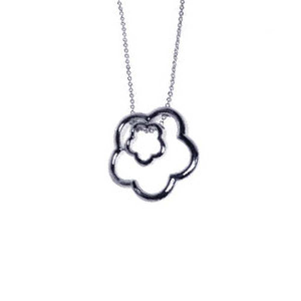 Sterling Silver Necklace with Plain Two Open Flower Pendant