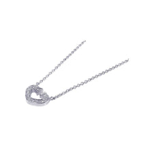 Load image into Gallery viewer, Sterling Silver Necklace with Fancy Small Open Heart Inlaid with Clear Czs Pendant