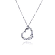 Load image into Gallery viewer, Sterling Silver Necklace with Fancy Sideways Open Heart Inlaid with Clear Czs Pendant