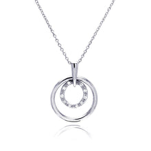 Load image into Gallery viewer, Sterling Silver Necklace with Classy Double Open Circle Inlaid with Clear Czs Pendant