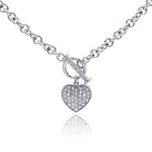 Load image into Gallery viewer, Sterling Silver Thick Cable Chain Necklace wth Paved Czs Heart Toggle Clasp Closure