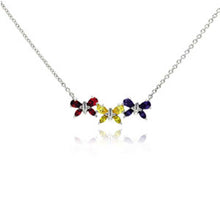 Load image into Gallery viewer, Sterling Silver Necklace with Fancy Tri-Color Cz Butterfly Pendant