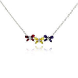 Sterling Silver Necklace with Fancy Tri-Color Cz Butterfly Pendant