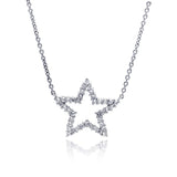 Sterling Silver Necklace with Fancy Paved Star Pendant