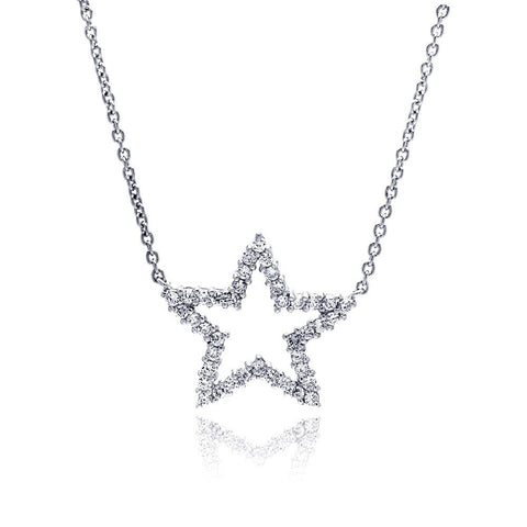 Sterling Silver Necklace with Fancy Paved Star Pendant