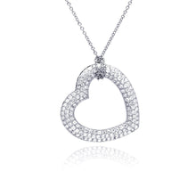 Load image into Gallery viewer, Sterling Silver Necklace Tied with Micro Paved Czs Open Heart Pendant