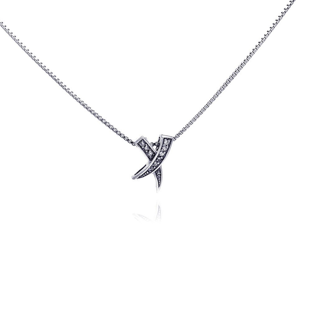 Sterling Silver Necklace with Stylish Paved Czs  X  Pendant