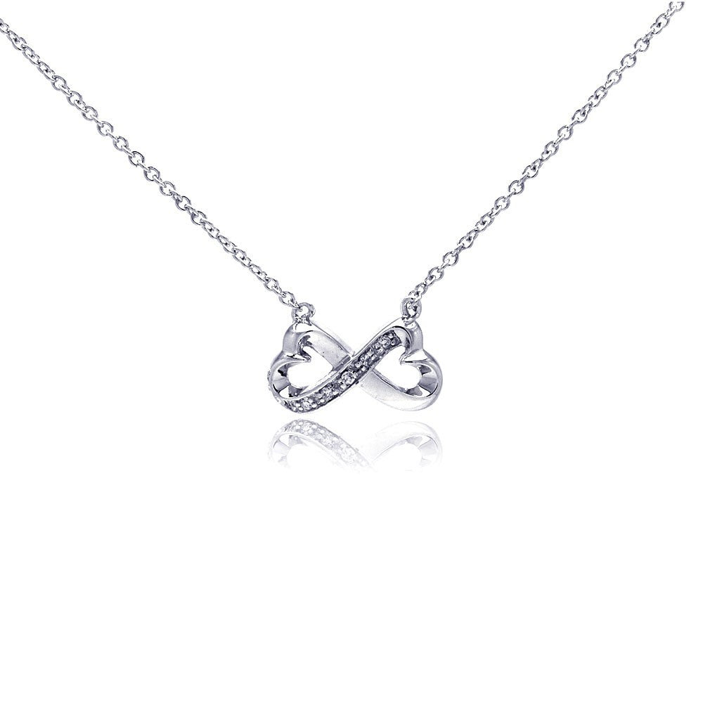 Sterling Silver Necklace with Trendy Infinity Heart Inlaid with Clear Czs Pendant