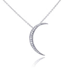 Sterling Silver Necklace with Delicate Paved Crescent Moon PendantAnd Chain Length of 16  with 2  ExtensionAnd Pendant Dimensions: 34.8MMx4.2MM