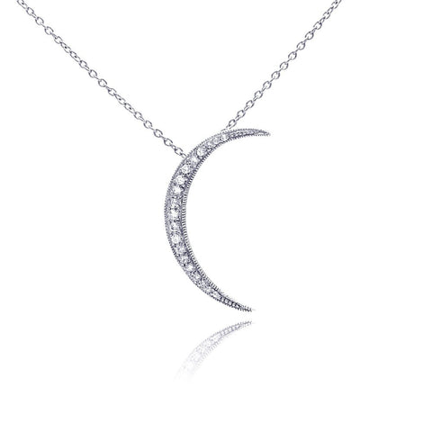 Sterling Silver Necklace with Delicate Paved Crescent Moon PendantAnd Chain Length of 16  with 2  ExtensionAnd Pendant Dimensions: 34.8MMx4.2MM