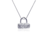 Sterling Silver Necklace with Paveds Czs Fashion Purse Pendant