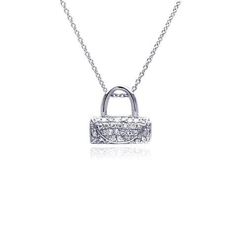 Sterling Silver Necklace with Paveds Czs Fashion Purse Pendant