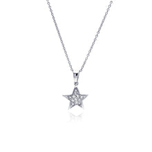 Load image into Gallery viewer, Sterling Silver Encklace with Small Double Sided Star Inlaid with Clear Czs Pendant