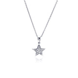 Sterling Silver Encklace with Small Double Sided Star Inlaid with Clear Czs Pendant