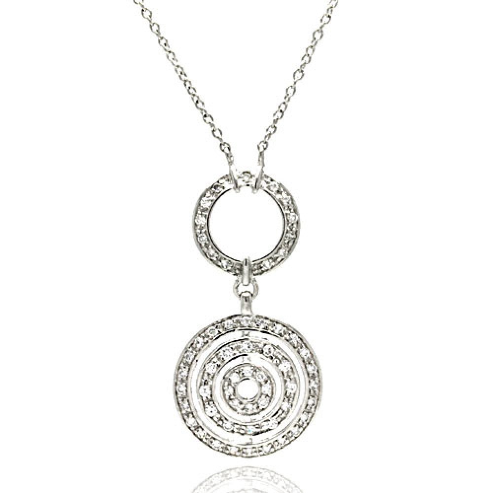 Sterling Silver Necklace with Classy Interlinked Circle Pendant Inlaid with Clear CzsAnd Chain Length of 16 -18  AdjustableAnd Pendant Dimensions: 44.5MMx22.3MM